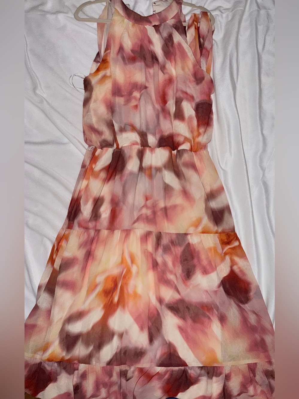Julia Jordan Pink, Orange, Cream Watercolor Maxi Dress